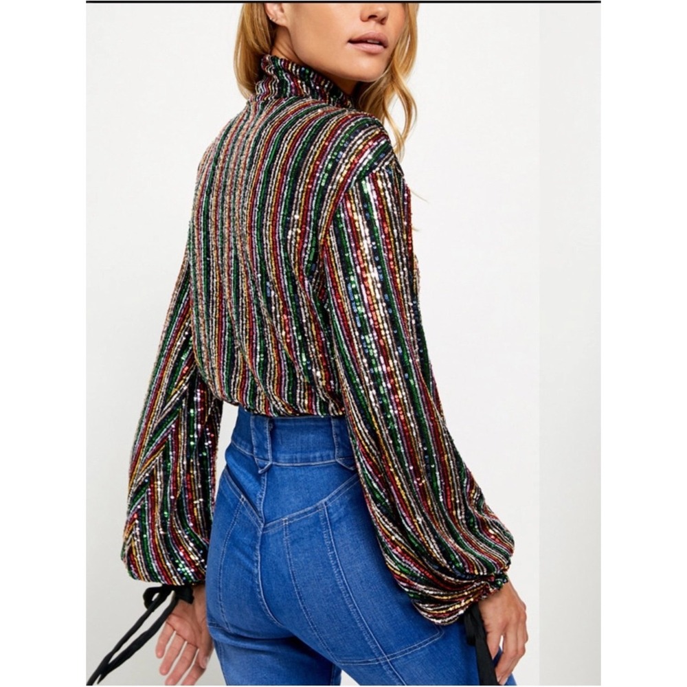 Free People Midnight City Rainbow Combo Sequin Mock Neck Top Size S NWT - Picture 2 of 12